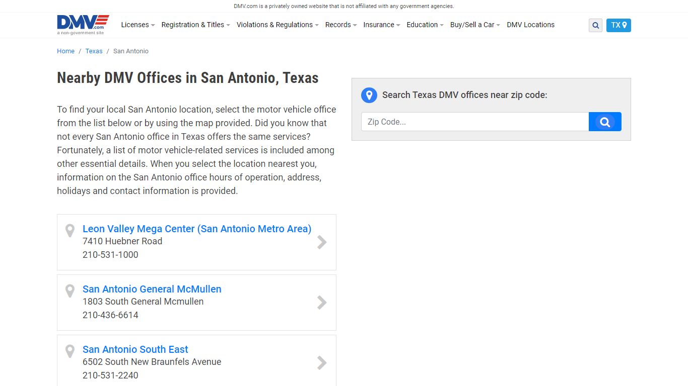 Nearby DMV Offices in San Antonio, Texas - DMV.com